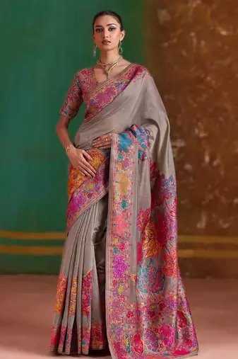 chikoo modal cotton pashmina weaving saree     ready to dispatch