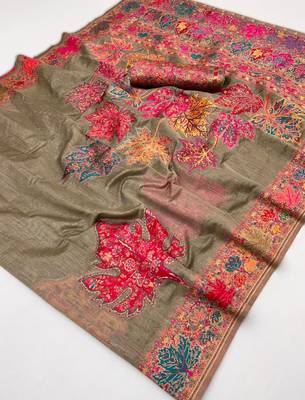 chikoo modal cotton pashmina weaving saree  ready to dispatch 3