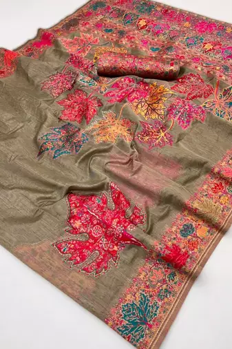 chikoo modal cotton pashmina weaving saree  ready to dispatch