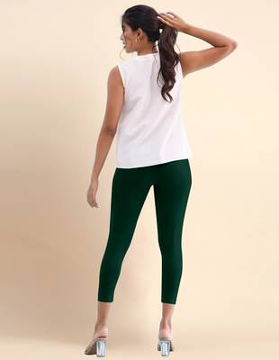 DarkGreen Microfiber elastane stretch soft cropped leggings with ultrasoft waistband 4