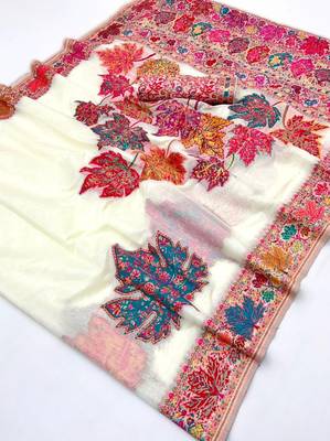 cream modal cotton pashmina weaving saree 3