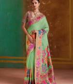 parrot green  modal cotton pashmina weaving saree – ready to dispatch