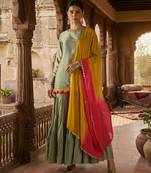 Olive vichitra silk layered palazzo set