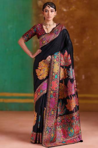 black modal cotton pashmina weaving saree – ready to dispatch
