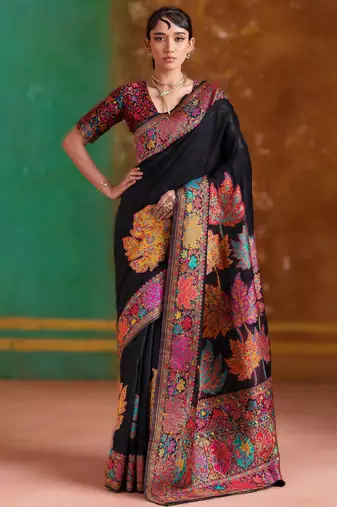 black modal cotton pashmina weaving saree     ready to dispatch