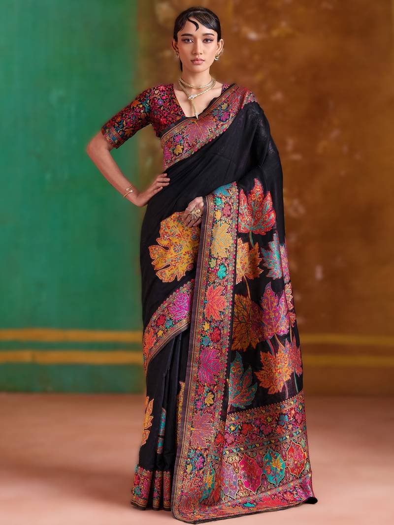 black modal cotton pashmina weaving saree – ready to dispatch