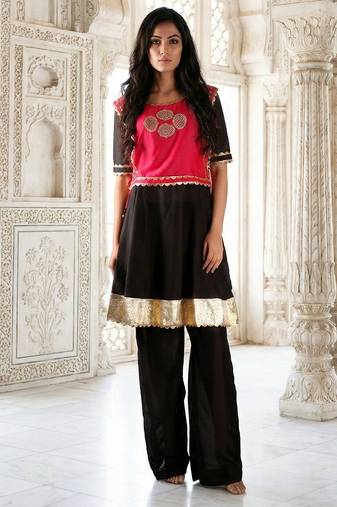 Pink & black vichitra silk palazzo set