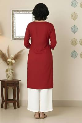 Red embroidered rayon kurta palazzo 2