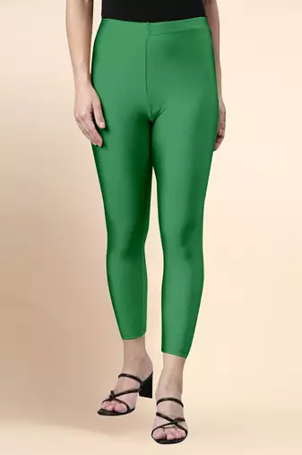 Green Microfiber elastane stretch soft cropped leggings with ultrasoft waistband