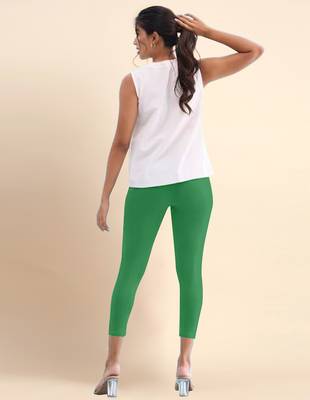 Green Microfiber elastane stretch soft cropped leggings with ultrasoft waistband 4
