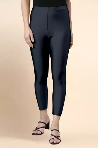 Grey Microfiber elastane stretch soft cropped leggings with ultrasoft waistband