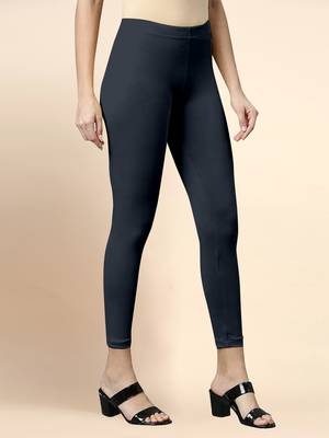 Grey Microfiber elastane stretch soft cropped leggings with ultrasoft waistband 3
