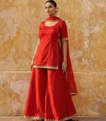 Red vichitra silk suit organza dupatta