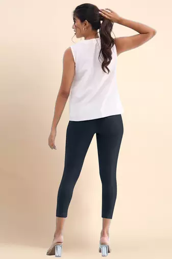 Grey Microfiber elastane stretch soft cropped leggings with ultrasoft waistband
