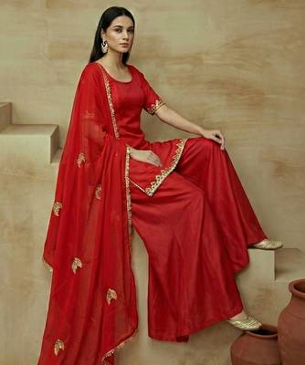 Red vichitra silk suit organza dupatta 2