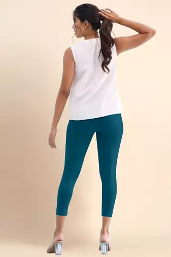 Indigo Microfiber elastane stretch soft cropped leggings with ultrasoft waistband