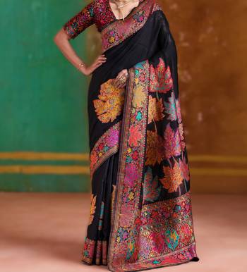 black modal cotton pashmina weaving saree  ready to dispatch 3