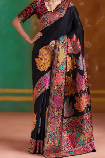 black modal cotton pashmina weaving saree  ready to dispatch