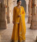 Mustard yellow vichitra silk kurta palazzo set