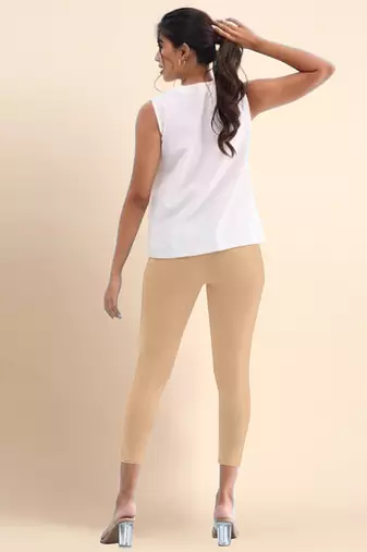 LightPeach Microfiber elastane stretch soft cropped leggings with ultrasoft waistband