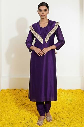 Purple vichitra silk cape dhoti set