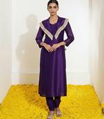 Purple vichitra silk cape dhoti set