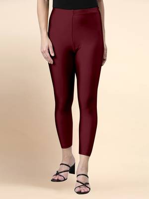 Maroon Microfiber elastane stretch soft cropped leggings with ultrasoft waistband 1