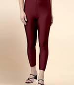 Maroon Microfiber elastane stretch soft cropped leggings with ultrasoft waistband