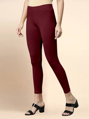 Maroon Microfiber elastane stretch soft cropped leggings with ultrasoft waistband 2