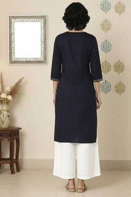 Navy embroidered rayon kurta palazzo 2