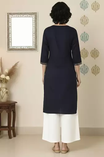Navy embroidered rayon kurta palazzo