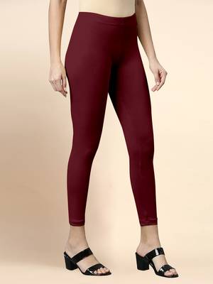 Maroon Microfiber elastane stretch soft cropped leggings with ultrasoft waistband 3