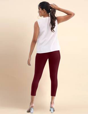 Maroon Microfiber elastane stretch soft cropped leggings with ultrasoft waistband 4