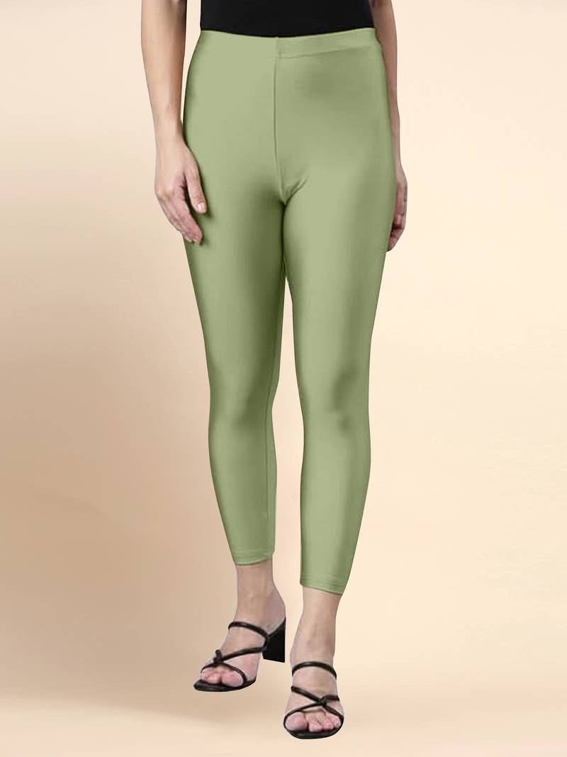 OliveGreen Microfiber elastane stretch soft cropped leggings with ultrasoft waistband