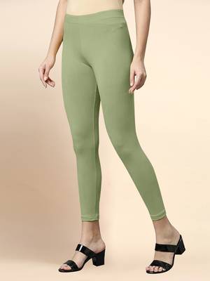 OliveGreen Microfiber elastane stretch soft cropped leggings with ultrasoft waistband 2