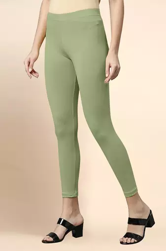 OliveGreen Microfiber elastane stretch soft cropped leggings with ultrasoft waistband