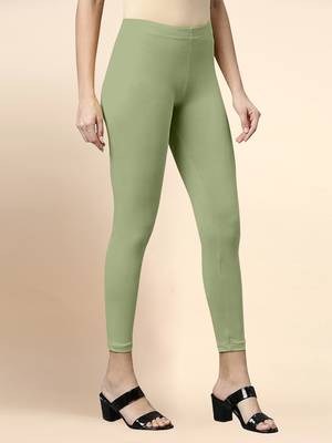 OliveGreen Microfiber elastane stretch soft cropped leggings with ultrasoft waistband 3