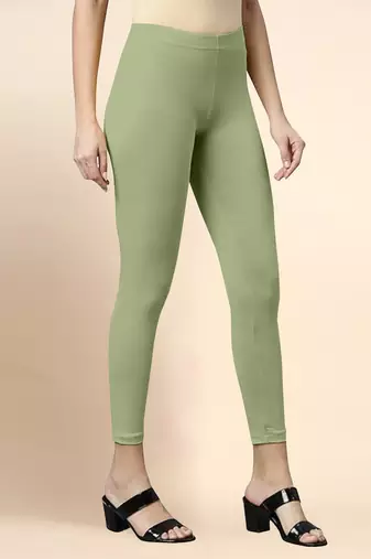 OliveGreen Microfiber elastane stretch soft cropped leggings with ultrasoft waistband
