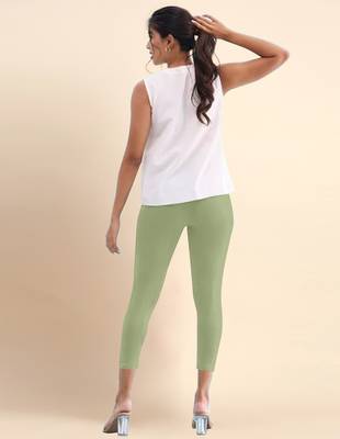 OliveGreen Microfiber elastane stretch soft cropped leggings with ultrasoft waistband 4