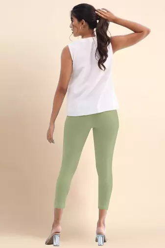 OliveGreen Microfiber elastane stretch soft cropped leggings with ultrasoft waistband