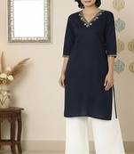 Navy embroidered rayon kurta palazzo