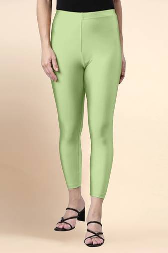 PaleGreen Microfiber elastane stretch soft cropped leggings with ultrasoft waistband