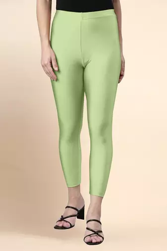 PaleGreen Microfiber elastane stretch soft cropped leggings with ultrasoft waistband