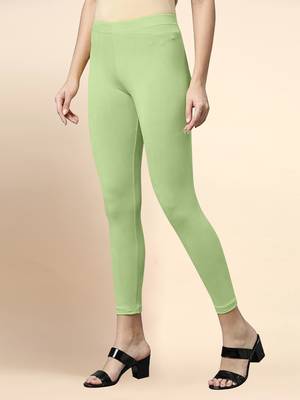 PaleGreen Microfiber elastane stretch soft cropped leggings with ultrasoft waistband 2
