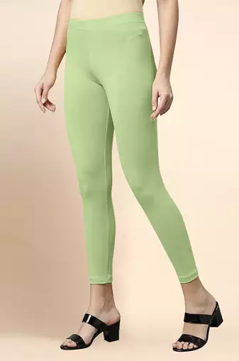 PaleGreen Microfiber elastane stretch soft cropped leggings with ultrasoft waistband