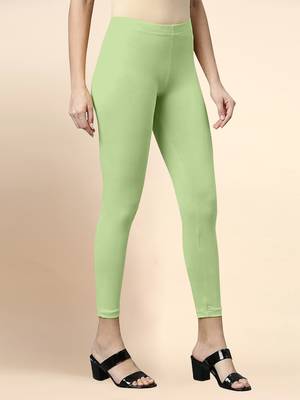 PaleGreen Microfiber elastane stretch soft cropped leggings with ultrasoft waistband 3