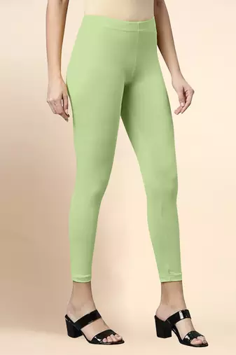 PaleGreen Microfiber elastane stretch soft cropped leggings with ultrasoft waistband