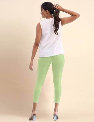 PaleGreen Microfiber elastane stretch soft cropped leggings with ultrasoft waistband 4