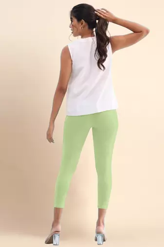 PaleGreen Microfiber elastane stretch soft cropped leggings with ultrasoft waistband