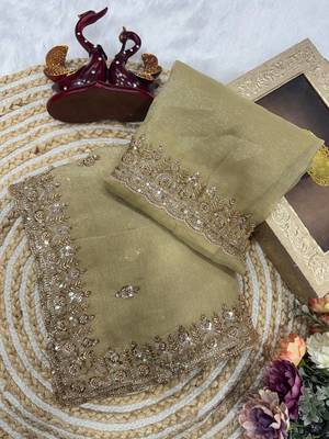 Off white Color Katdana & Sequins Work Crunchy Silk Blend Saree 1